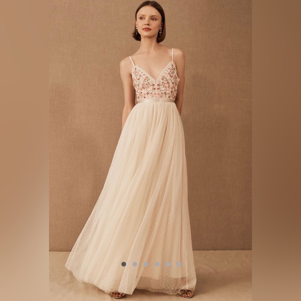 Needle And Thread ivory floral wedding formal dress BHLDN Anthropologie